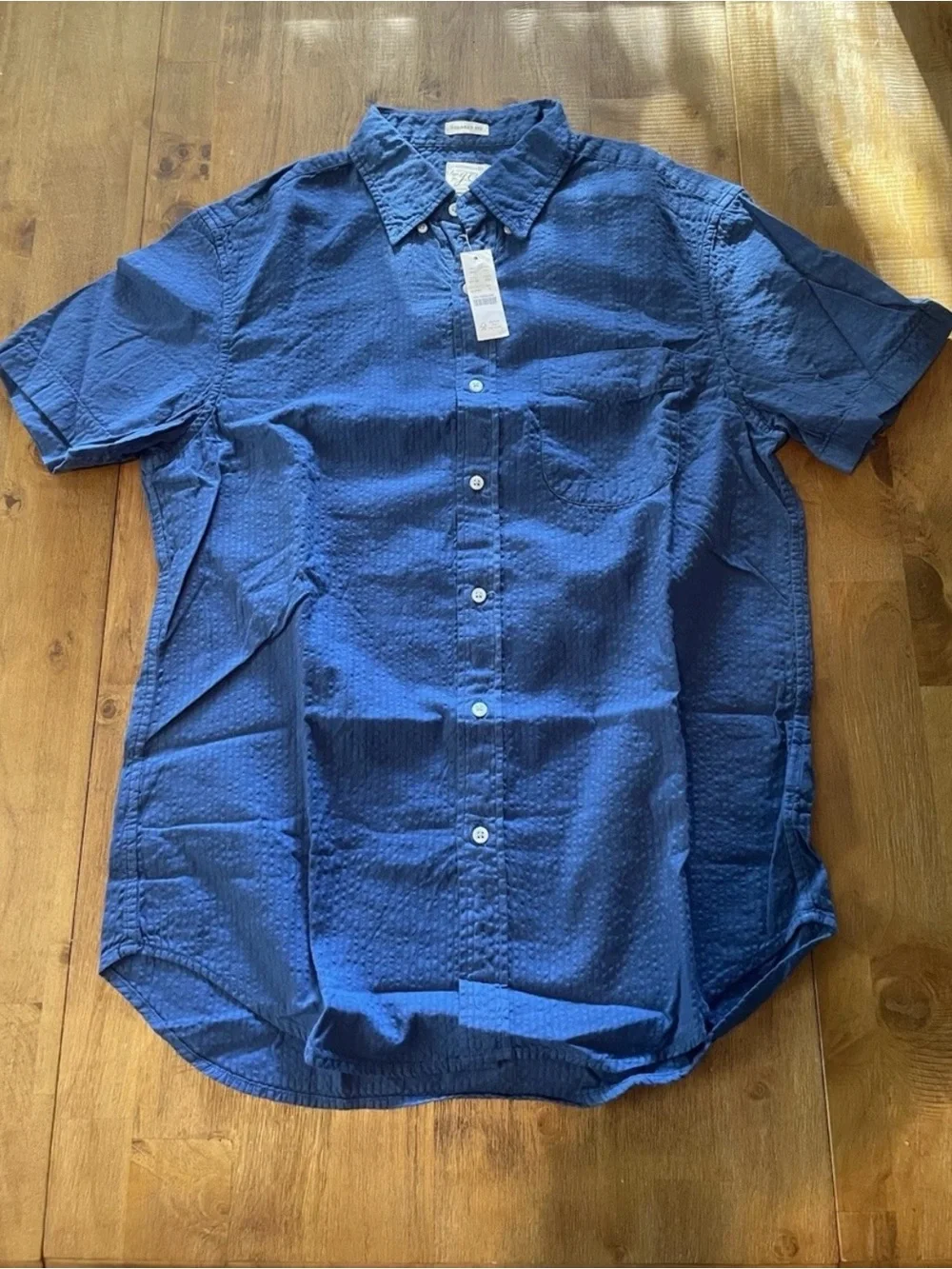 J.crew Men's Short-Sleeve seersucker organic Button-Up Shirt - Blue